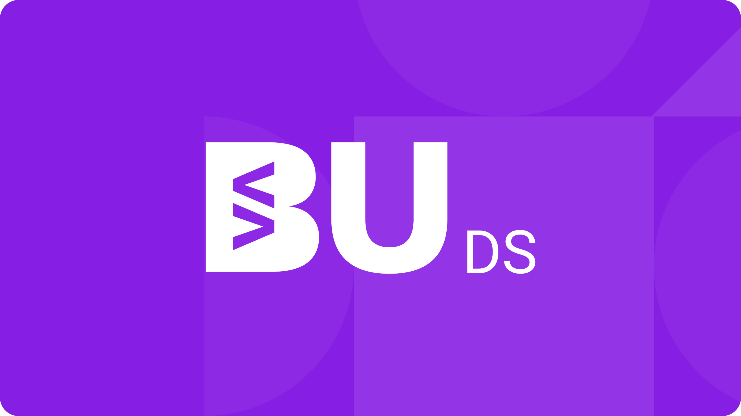 Isologo de Búmeran Design System sobre un fondo violeta con figuras geométricas.